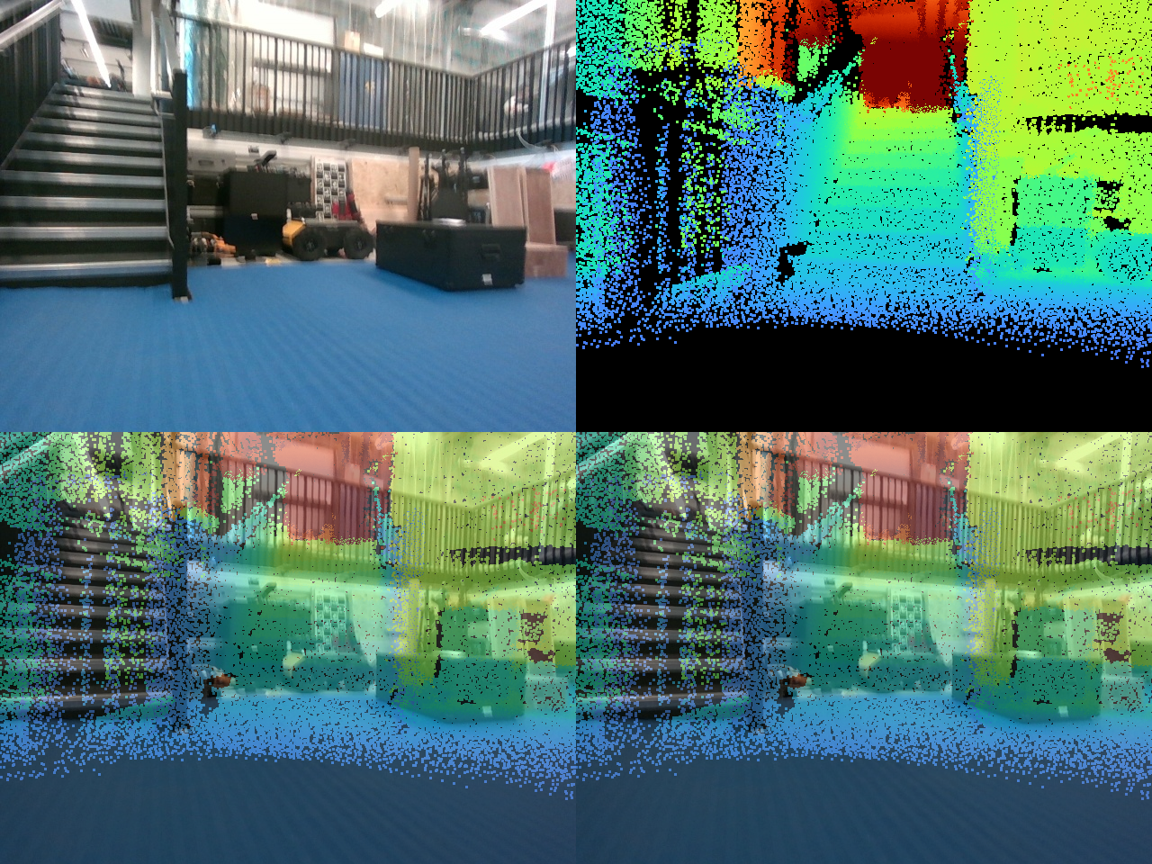 LiDAR-synthesized depth overlaid on real RGB